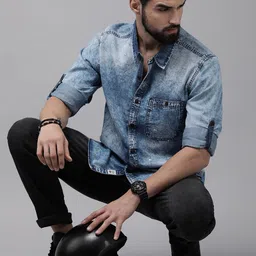 Roadster Men Blue Standard Faded Casual Denim Shirt-picture-12