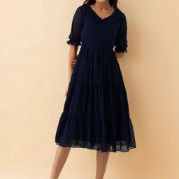 all about you Puff Sleeve Ruffled Crepe Fit & Flare Midi Dress-picture-15