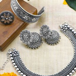 TEEJH Oxidised Silver-Toned Jewellery Set-picture-42