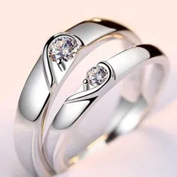 MEENAZ Set Of 2 Silver-Plated Studded Heart Adjustable Couple Rings-picture-23