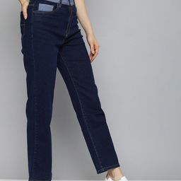 Mast & Harbour Women Navy Blue Straight Fit Wide Leg High-Rise Stretchable Jeans-picture-13