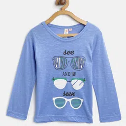Kids On Board Girls Blue Printed Round Neck Pure Cotton T-shirt-picture-42