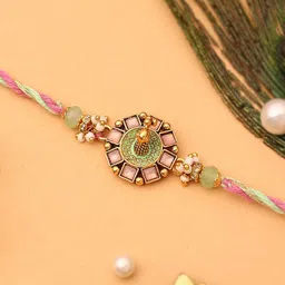 The Purple Tree Kundan Studded & Beaded Peacock Thread Rakhi With Roli Chawal-picture-16