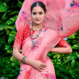 KALINI Floral Print Zari Kota Saree-image-22