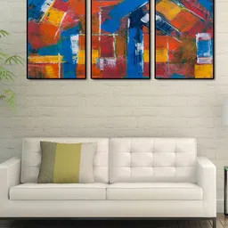 999Store Set Of 3 Multicoloured Abstract Painting Wall Art-picture-40