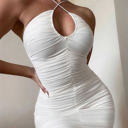 LULU & SKY Ruched Halter Neck Bodycon Mini Dress-picture-38