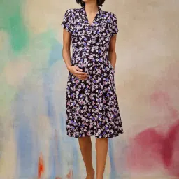 Zelena Black AARNA NOOR Indigo Rayon Maternity and Nursing Dress-image-66