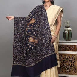 Exotic India Pure Wool Shawl With Sozni Embroidered Paisleys And Jaal Border From Kashmir image 5