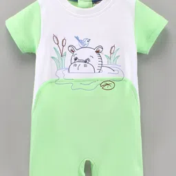 Wonderchild Half Sleeves Hippo Embroidered Romper - Sea Green-picture-31