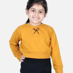 Aww Hunnie Full Sleeves Bow Detailed Winter Wear Crop Sweatshirt - Mustard Yellow-picture-13