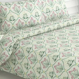 Haus & Kinder Blossom 186 TC 100 % Cotton Printed Bedsheet Double - Yellow & Green-picture-17