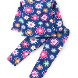 Babyhug Cotton Knit Full Sleeves Night Suit with Floral Print - White & Blue-picture-22