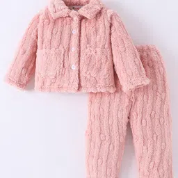 Kookie Kids Full Sleeves Winter Wear Night Suit With Pocket Detailing - Baby Pink-picture-26