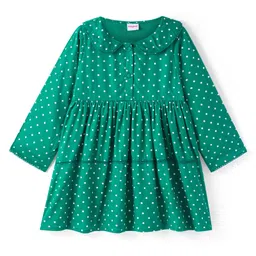 Babyhug Viscose Woven Full Sleeves Polka Dots Printed Tiered Frock with Peter Pan Collar - Teal Blue-picture-13
