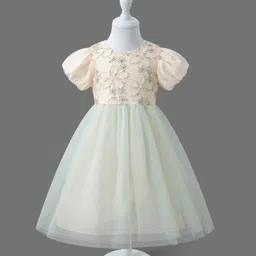 Mark & Mia Half Sleeves Party Frock with Floral Embroidery - Light Blue-picture-36