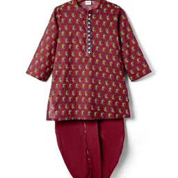 Babyhug Woven Full Sleeves Kurta Dhoti Set With Kolka Motif Print - Marroon-picture-27
