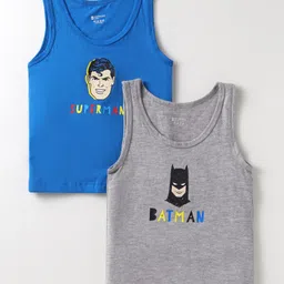 Bodycare Cotton Knit Sleeveless VestsWith Superman & Batman Print Pack Of 2 - Blue & Grey-image-17