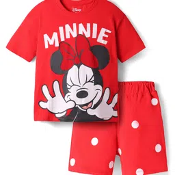 HoneyHap Disney 100% Cotton Half Sleeves Short Night Suit With Minnie Mouse Graphics - Red-picture-17