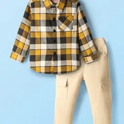 Babyhug Cotton Woven Full Sleeves Checkered Shirt & Trouser Set - Beige & Yellow-picture-25