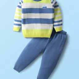 Babyhug Knit Full Sleeves Striped Pullover Sweater Set - Multi Colour-picture-11