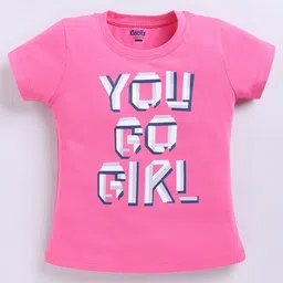 Kidcity Cotton Sinker Knit Half Sleeves You Go Girl Text Printed Top - Light Pink-picture-17