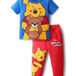 Babyhug Disney Single Jersey Knit Half Sleeves T-Shirt & Track Pant Set With Front & Back Winnie The Pooh Graphics - Blue & Red-picture-14