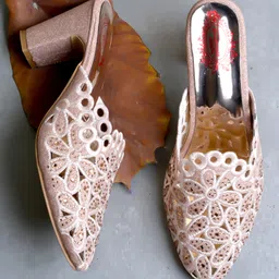 Shoetopia Stones Embellished Floral Designed Heeled Mules - Pink-image-35