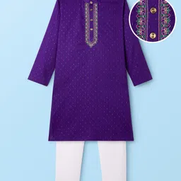 EARTHY TOUCH Cotton Lurex Woven Full Sleeves Kurta Pajama Set with Embroidery - Purple-picture-35