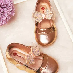 Mine Sole Bow Applique Detailed Stones Embellished Mary Jane Ballerinas - Rose Gold-picture-29