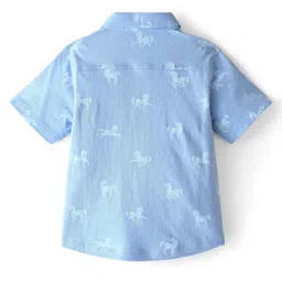 Babyhug 100% Cotton Knit Half Sleeves Shirt Horse Print - Blue image 2
