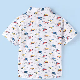 Babyhug 100% Cotton Knit Half Sleeve Shirt With Aircraft Print - White image 2