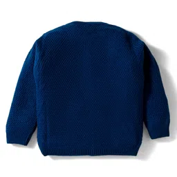 Babyhug Knit Full Sleeves Front Open Sweater with Floral Embroidery - Navy Blue image 2