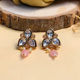 Anouk Gold-Plated Stones Studded & Pearls Beaded Teardrop Shaped Drop Earrings image 4