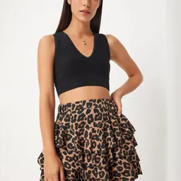 Happiness istanbul Siyah Bej Women Printed Layered Above-Knee Skirt-picture-19
