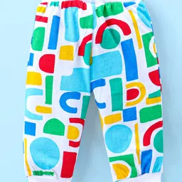 Babyhug Cotton Knit Full Length Lounge Pants With Text Print Pack Of 3 - White Blue & Red image 3
