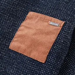 Yellow Apple Knitted Full Raglan Sleeves Solid ColorPulloversSweater with Pocket - Navy Blue image 3