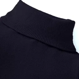 Yellow Apple Viscose Knit Full Sleeves Turtle NeckSolid Colour Winter T-Shirt - Navy Blue image 3