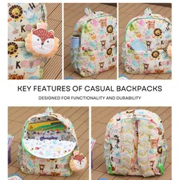 Rosada White Alphabet Backpack for Kids With Matching Keychain hanging, Waterproof Trendy and Spacious Kids Backpack, Stylish Bag for Kids - Large(13 Inches) image 3