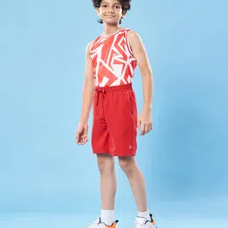 Pine Active Ultra Light Woven Above Knee Length Solid Color Performance Shorts - Red image 3