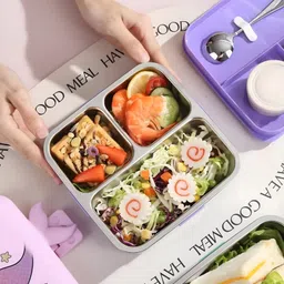 SCHOOLISH Unicorn Lunch Box 2 Layer Stainless Steel Lunch Box Comes with 1 Detachable Tray, 1 Small Container & 1 Spoon Ideal for Kids BPA Free 1120ml- PACK OF 1- COLOR MAY VARY image 3