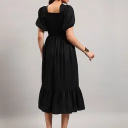 Raiyani Enterprise Square Neck Puff Sleeves Smocked Fit & Flare Midi Dress image 2