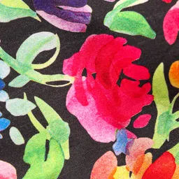 Babyhug Rayon Woven Half Raglan Sleeves Top with Floral Print & Smock Detailing - Black image 4