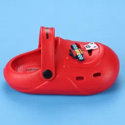 Cute Walk by Babyhug Back Strap Closure Clogs with Space Theme Applique - Red image 4