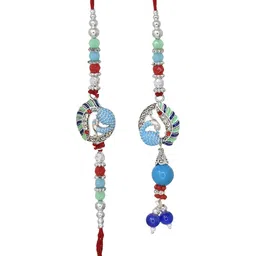 MEIRA JEWELLERY Silver-Plated Stone-Studded & Beaded Bhaiya Bhabhi Rakhi image 3
