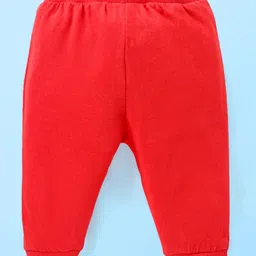 Babyhug Cotton Knit Full Length Lounge Pants With Text Print Pack Of 3 - White Blue & Red image 5