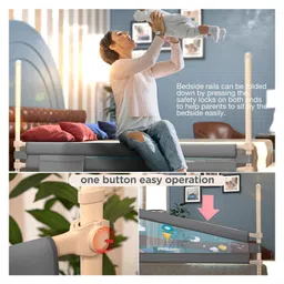 BAYBEE Baby Bed Rails Guard Barrier for Baby Kids Safety, Foldable Bed Rail Falling Protector Fence with 7 Adjustable Height (150x63 cm, (Pack of 3) Grey) image 5