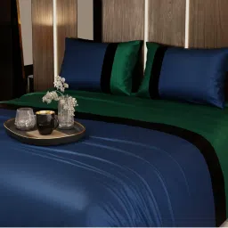 Stoa Paris Solid Bedsheets for King Size Bed - Navy-Green-Black with 2 Pillow Cover image 3
