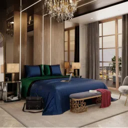 Stoa Paris Solid Bedsheets for King Size Bed - Navy-Green-Black with 2 Pillow Cover image 4