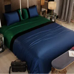 Stoa Paris Solid Bedsheets for King Size Bed - Navy-Green-Black with 2 Pillow Cover image 5