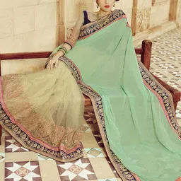 KALINI Embellished Embroidered Pure Chiffon Heavy Work Leheriya Saree image 4